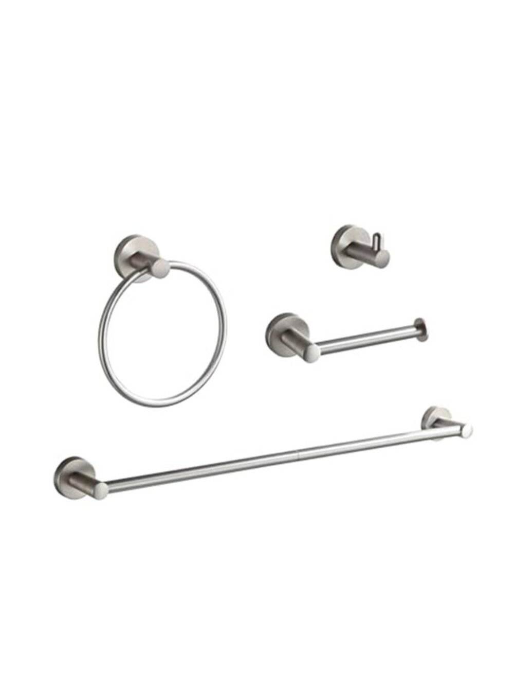 4 Piece Brushed Nickel Bathroom Hardware Set Towel Bar Ring Toilet Paper Holder